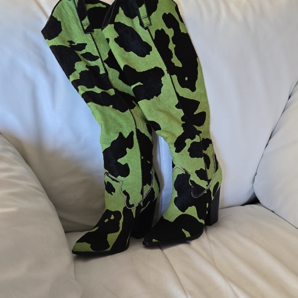 Green and Black Camouflage Knee-High Boots